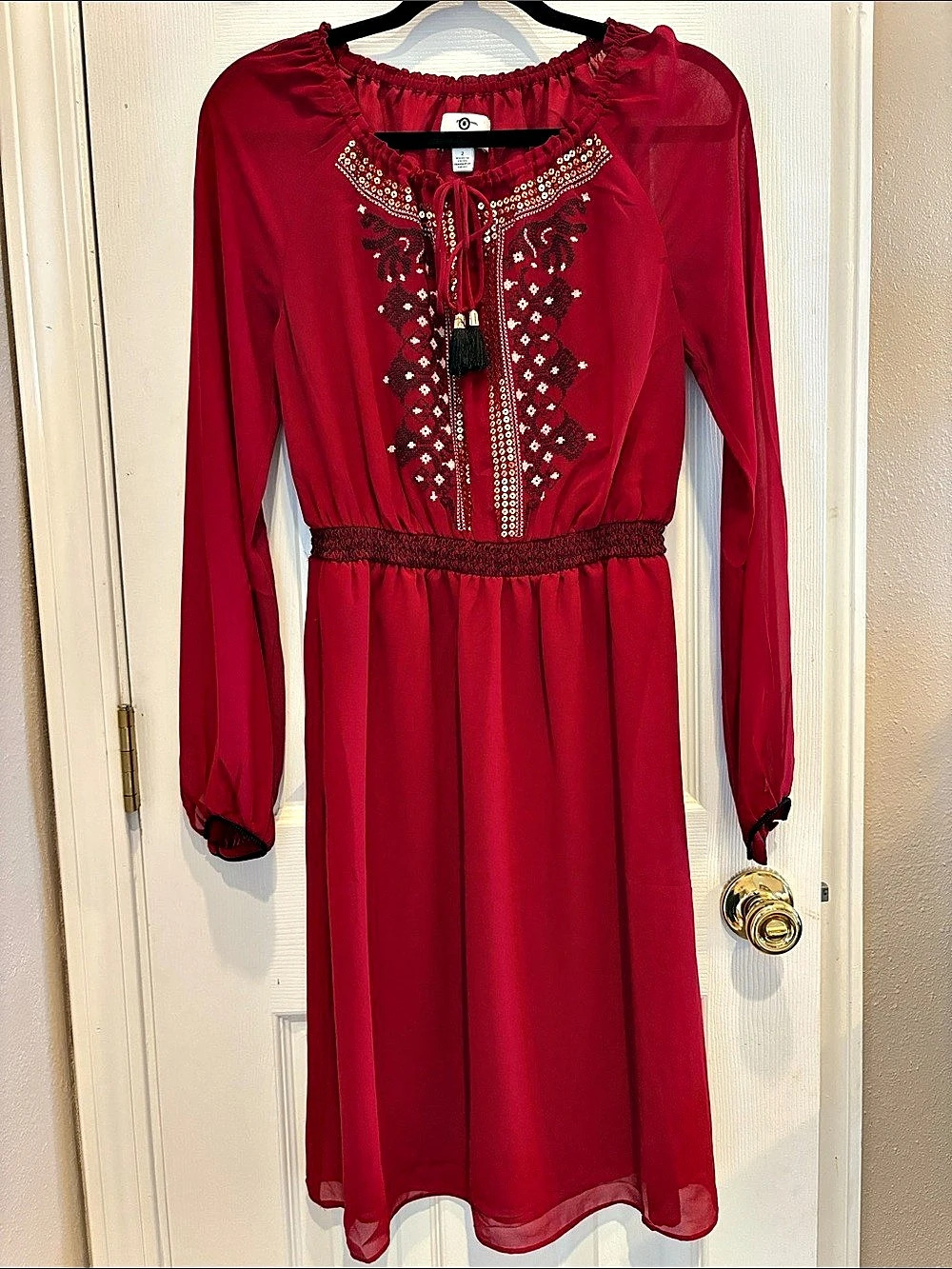 Altuzarra Embroidered Midi Dress in Dark Red Size 2 Like New